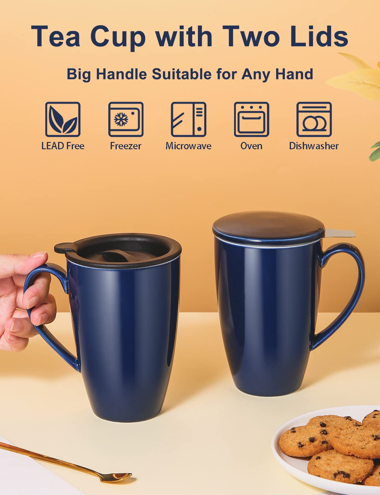 YumKubis navy blue ceramic mug with smooth glaze.