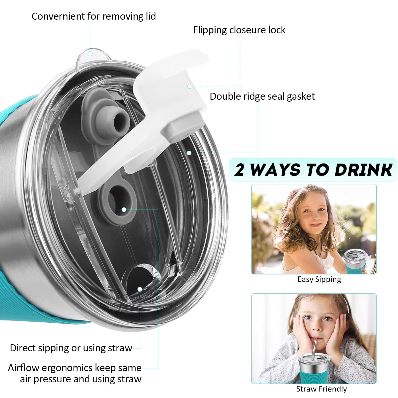 Yummy Sam straw and lid combo enables easy sipping options.