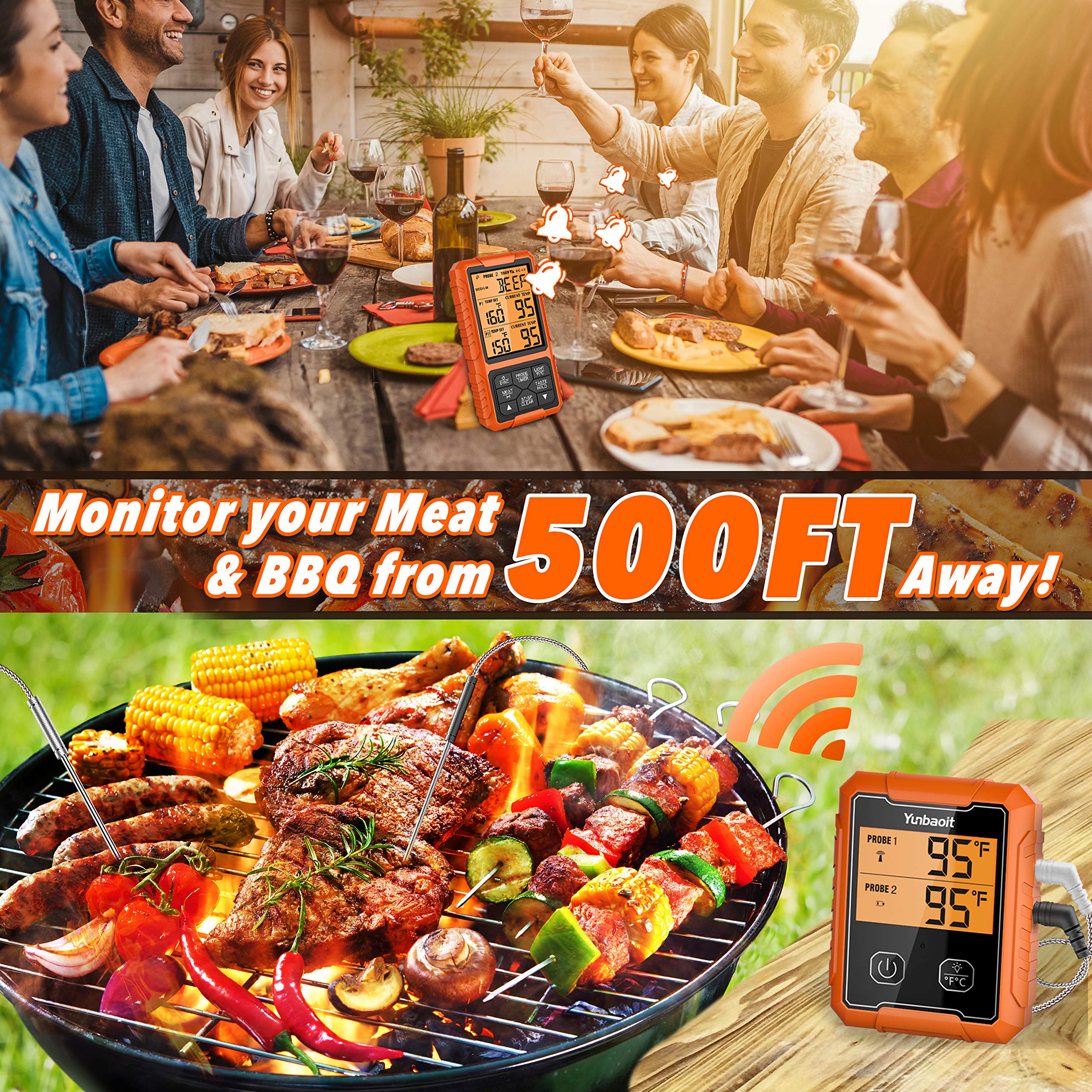 Yunbaoit dual probes color coded monitoring for different meats.