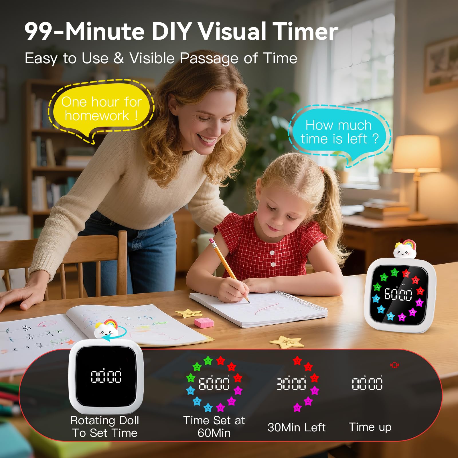 Yunbaoit rechargeable timer showcases long battery life for all-day use.