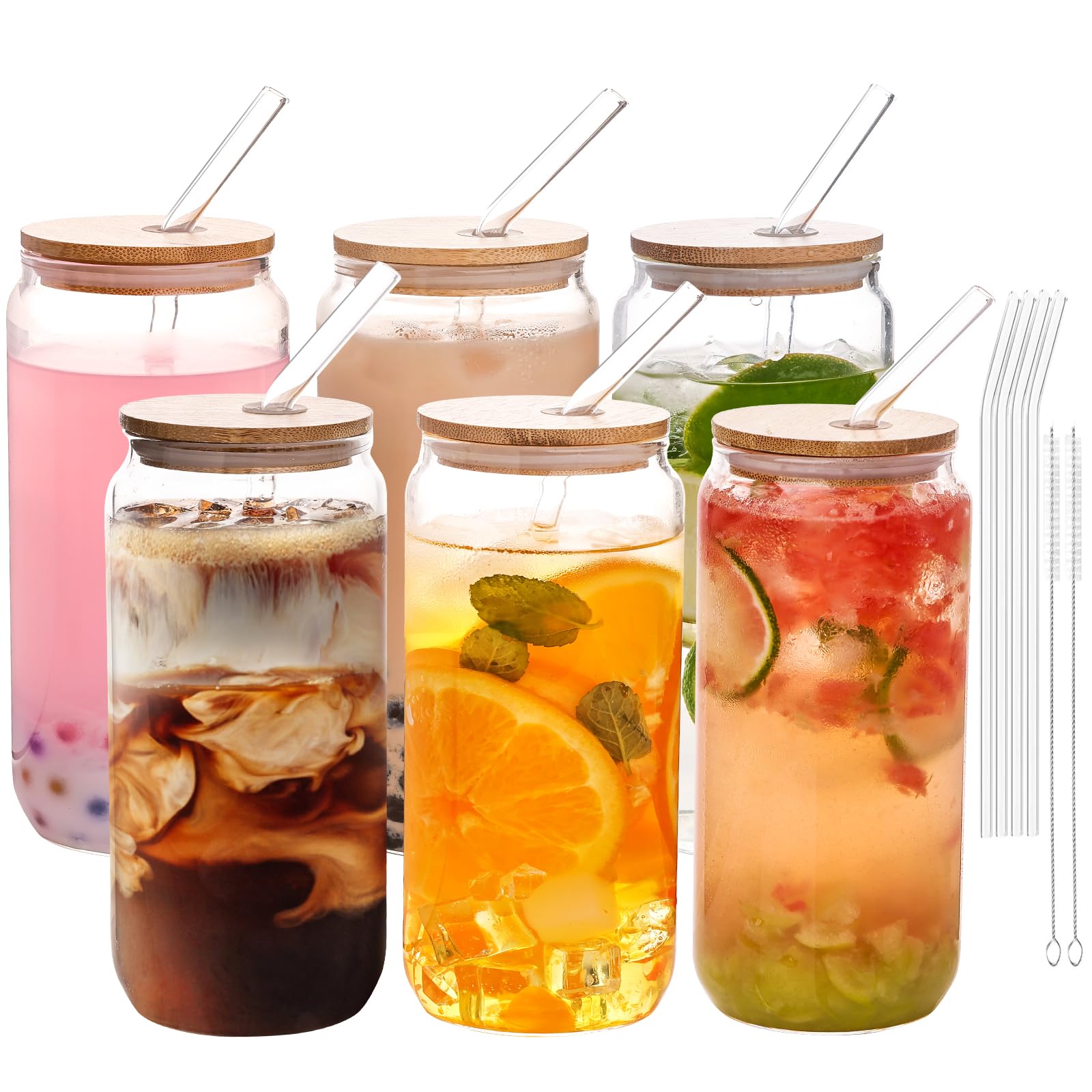 YUNCANG 6-pack glass set with bamboo lids for easy entertaining.