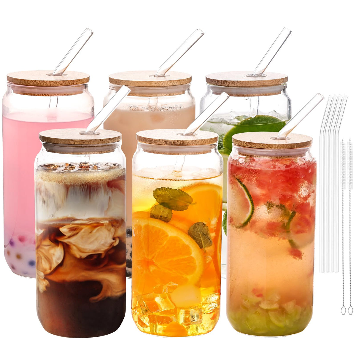 YUNCANG 6-pack glass set with bamboo lids for easy entertaining.