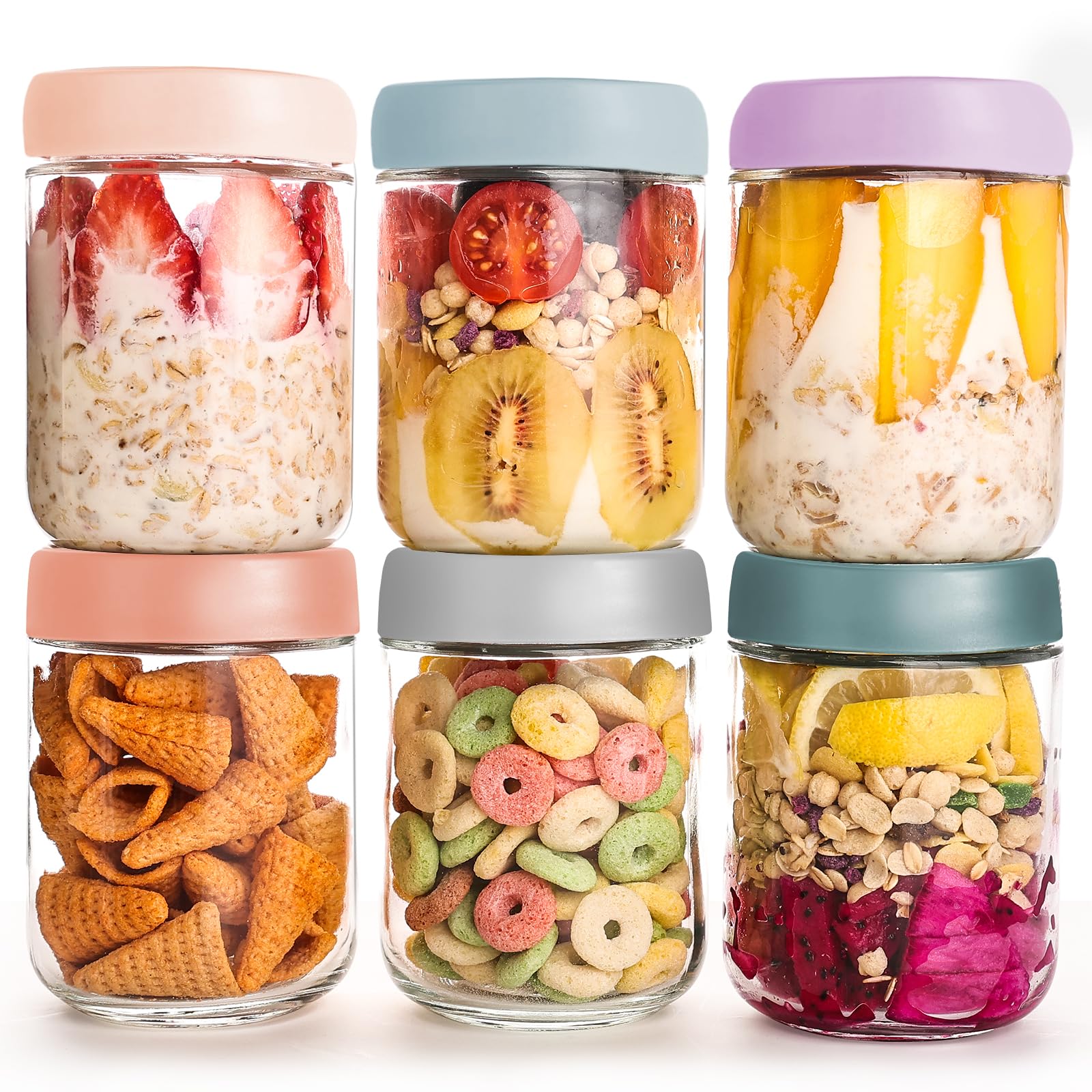 YUNCANG 6-pack overnight oats containers for organized meal prep.