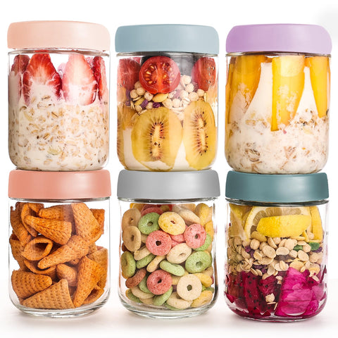 YUNCANG 6-pack overnight oats containers for organized meal prep.