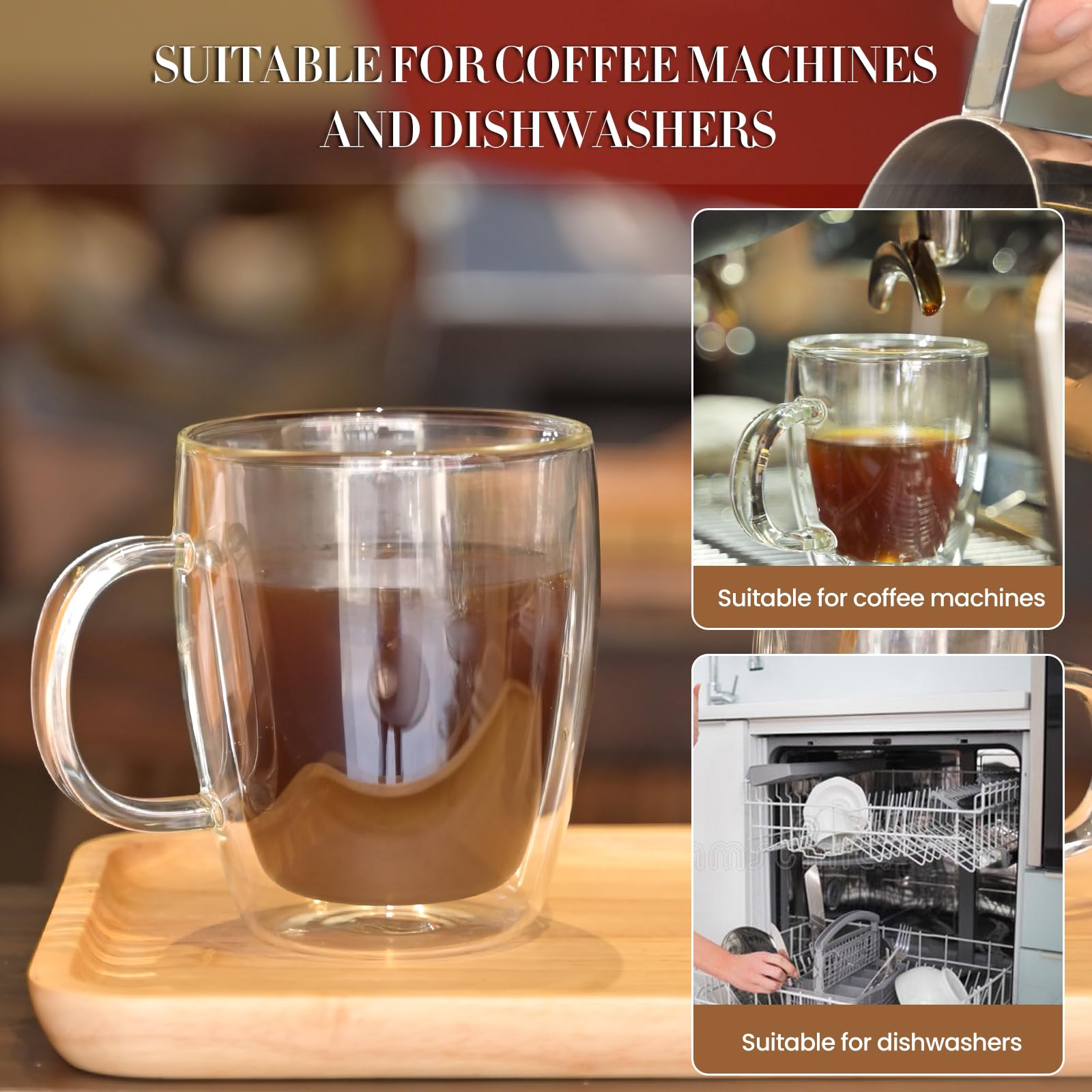 YUNCANG clear glass mug highlights espresso and tea visually.