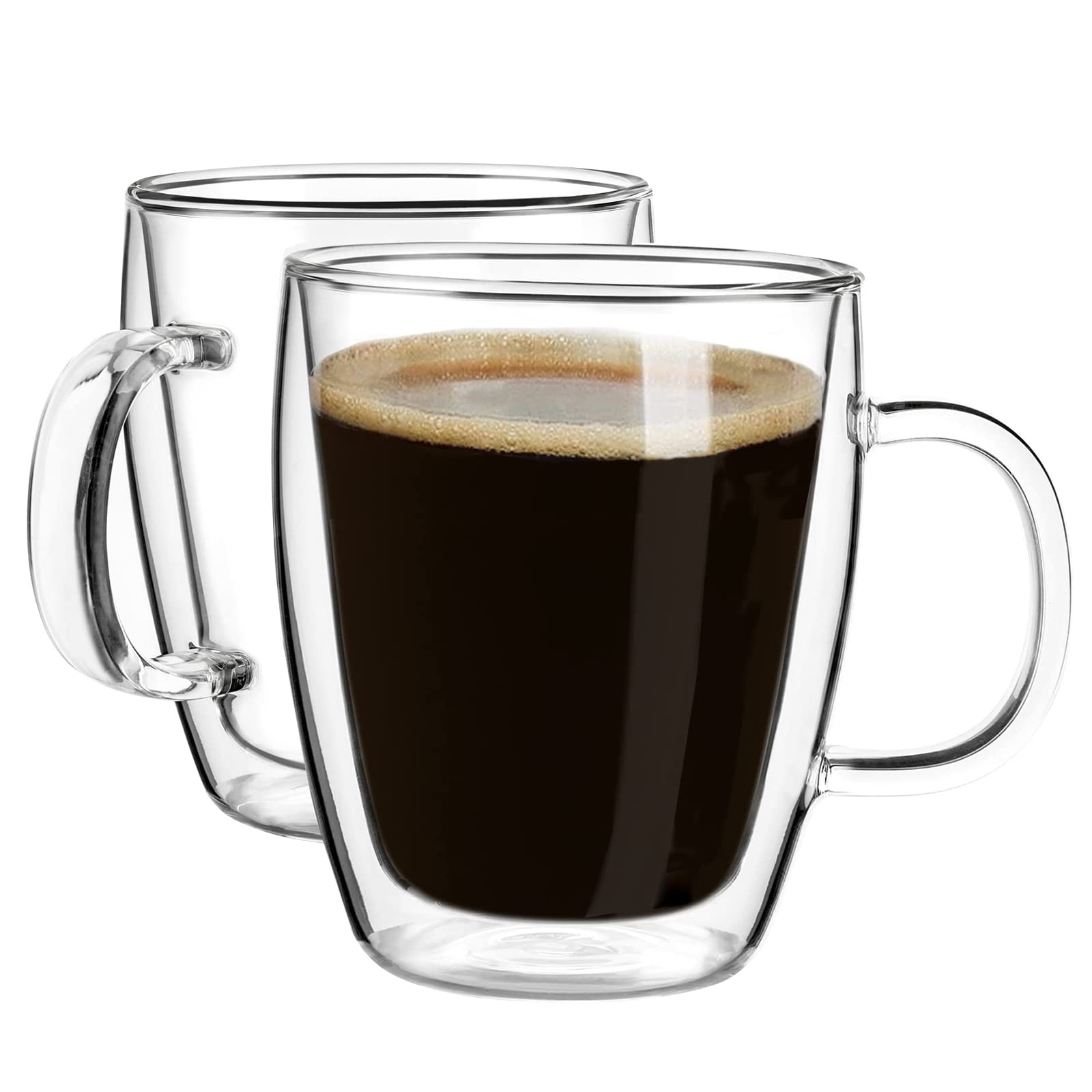 YUNCANG double-wall 16oz mug in clear glass keeps hot drinks warm.