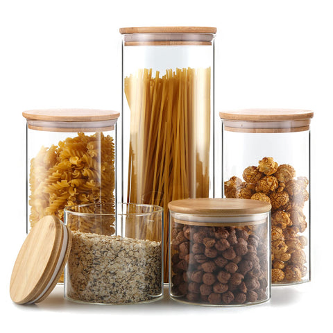 YUNCANG glass storage jars with airtight bamboo lids for pantry organization