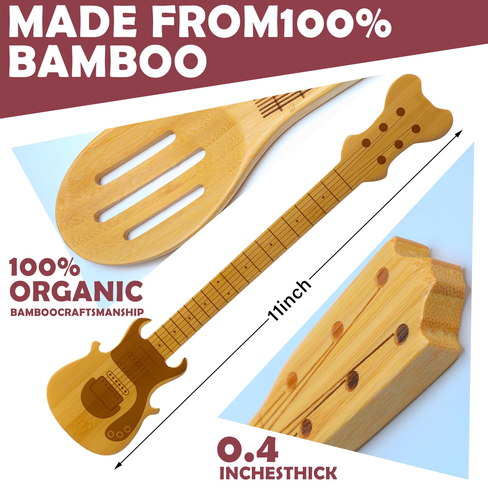 Yungyan guitar-shaped bamboo spatulas 3-pack for stylish cooking and easy cleaning.