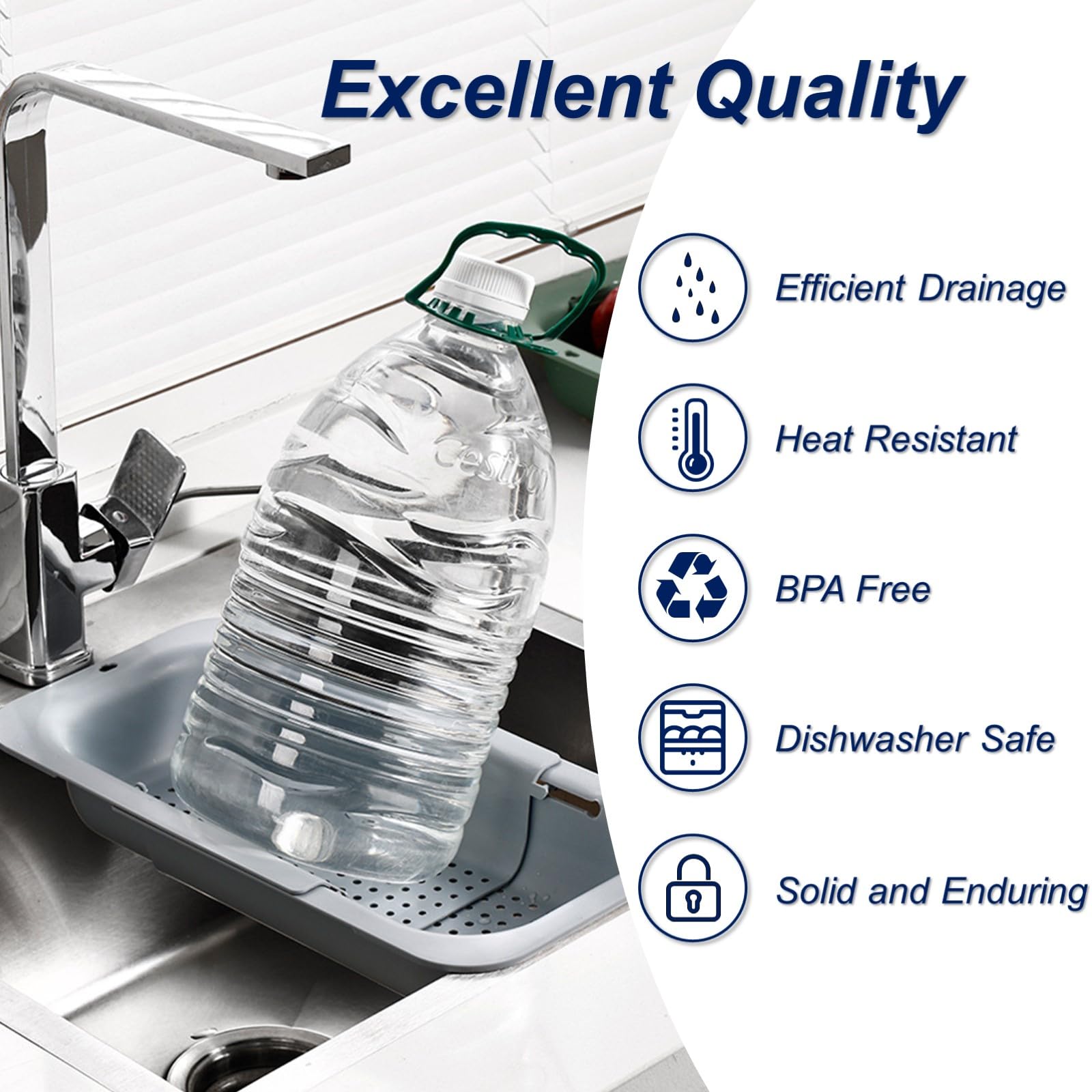YUNKWONG extendable sink colander basket is dishwasher-safe for quick cleanup.
