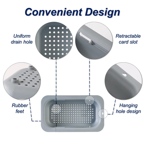 YUNKWONG extendable sink colander basket holds up to five quarts.