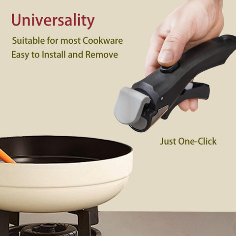 Yunlnny detachable pot handle with silicone mitts ensuring safe handling of hot cookware.