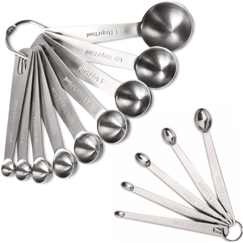 YUNNKEEY 14pc measuring spoons with engraved marks for precise seasoning.