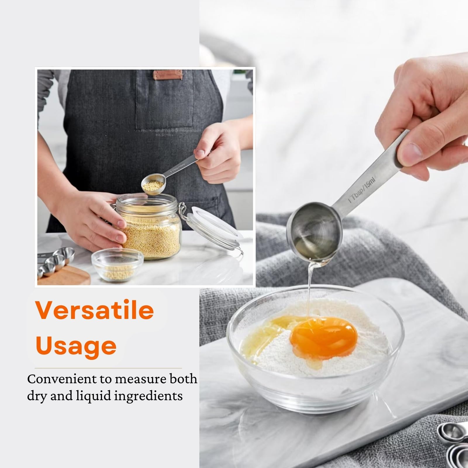 YUNNKEEY measuring spoons with thick handles and safe polished edges.