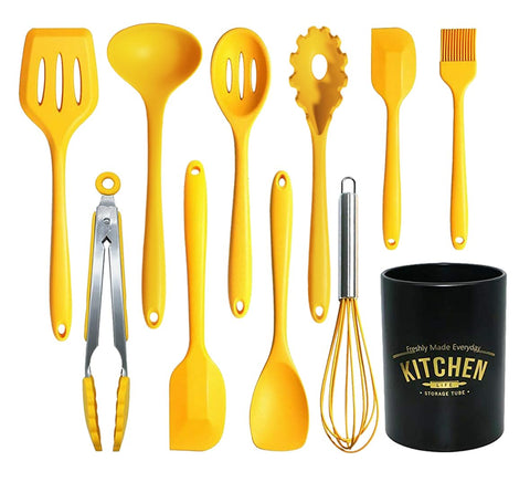 YunWuCloud 11Pcs silicone spatula in yellow, heat resistant for nonstick cookware