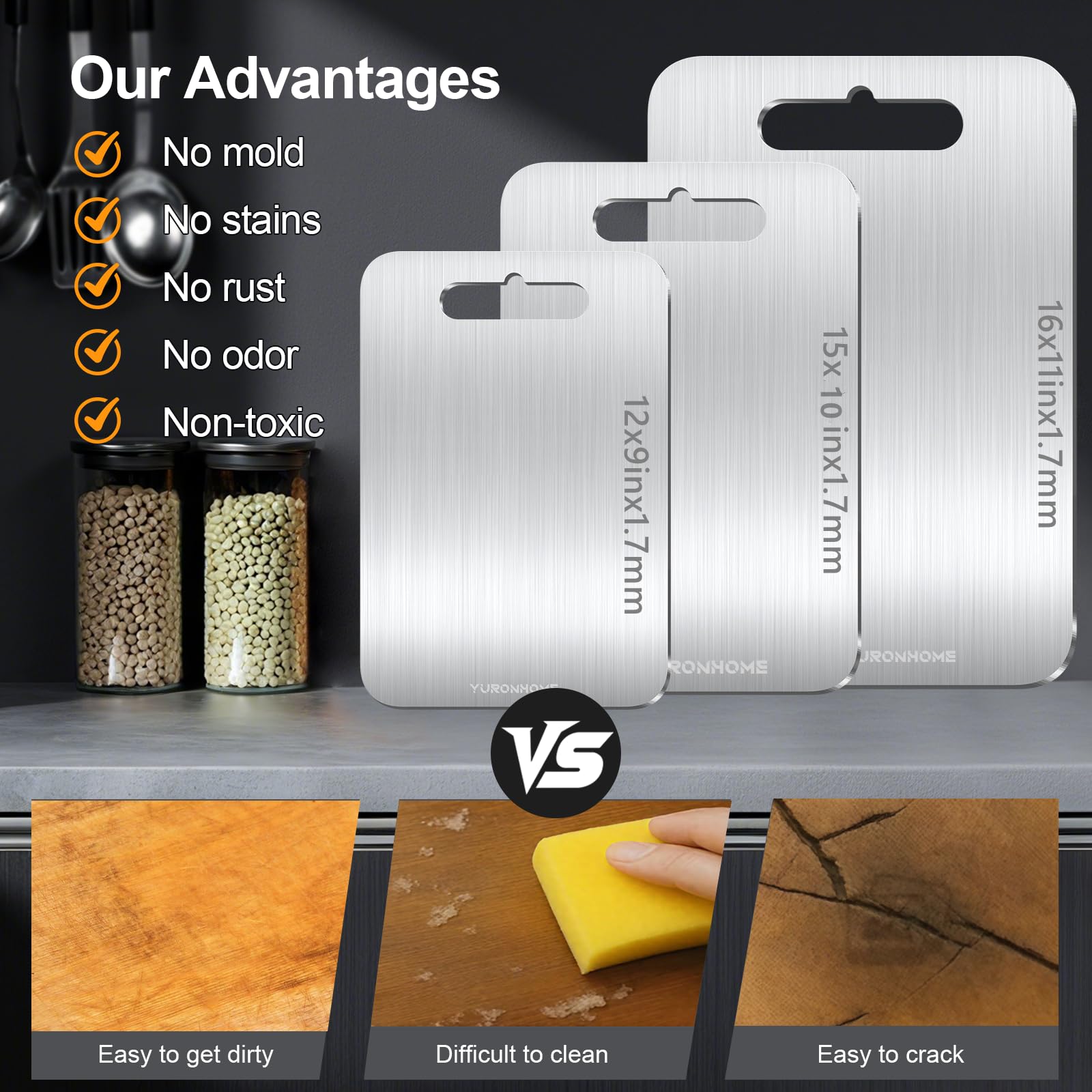 YuronHome titanium cutting board with hygienic odor resistance for freshness