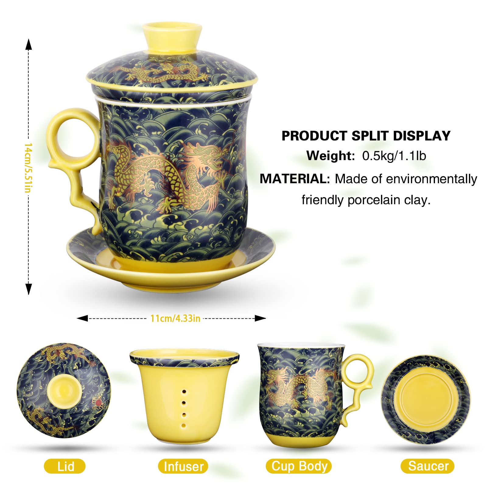 YURROAD dark-green ceramic mug with 400ml capacity.