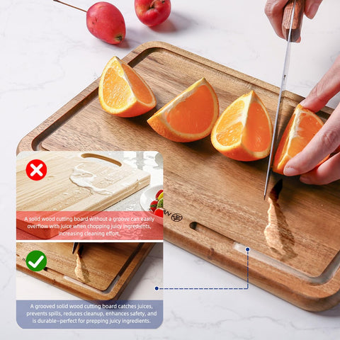 YUSOTAN natural wood grain acacia cutting board emphasizes unique patterns for kitchen aesthetics.