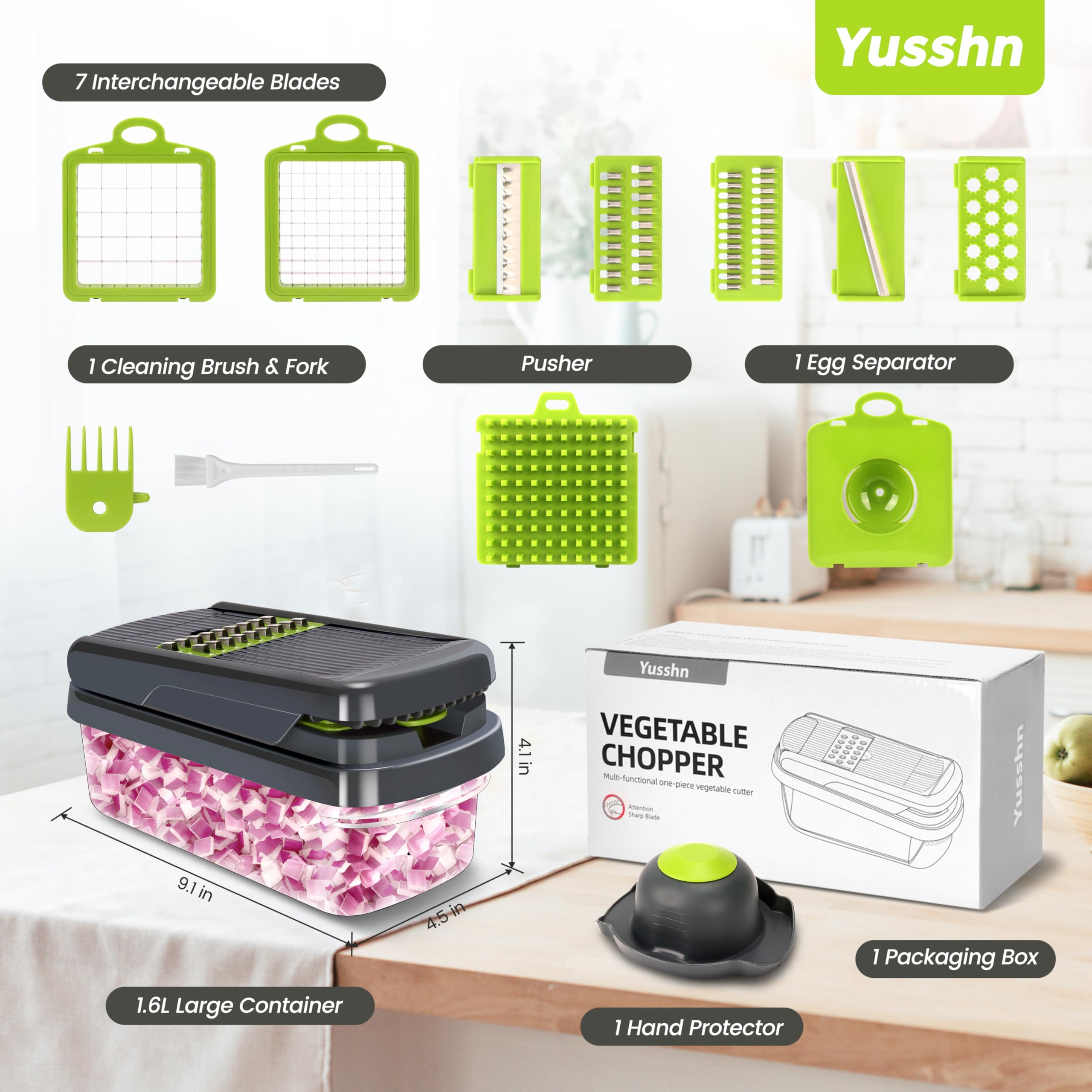 Yusshn twelve-in-one kitchen accessories dice blades in use