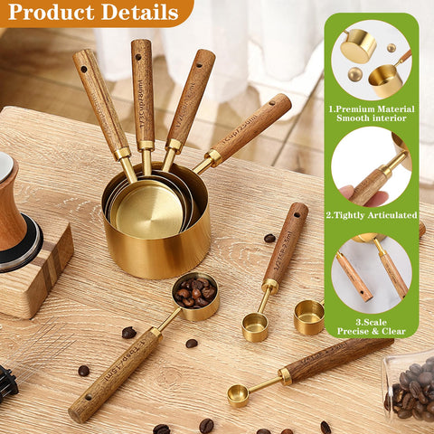 Yuzi golden spoon with wooden handle for accurate 1 tablespoon measurement.