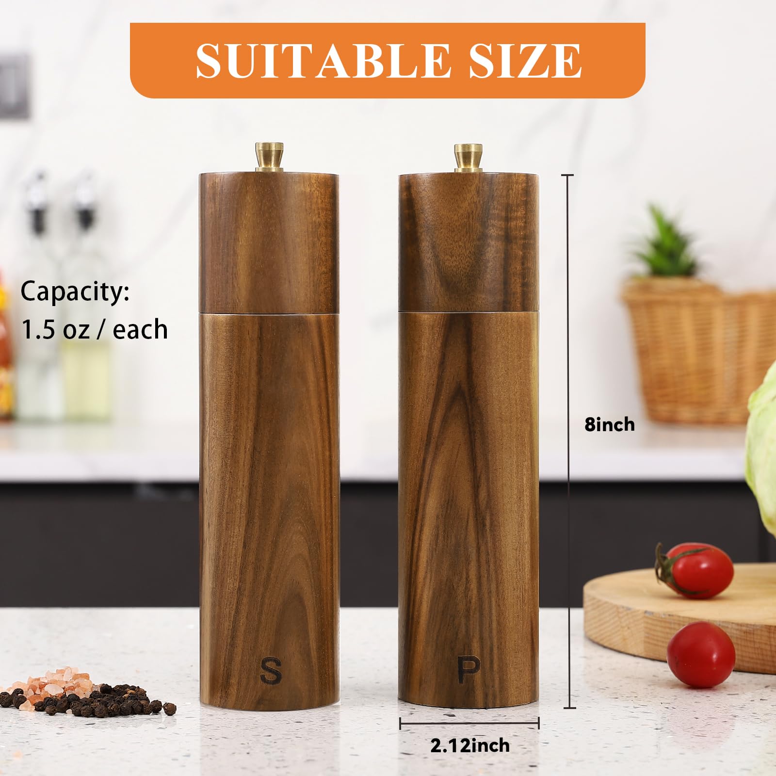 Yvake refillable acacia wood grinders feature easy refilling and fresh flavor.