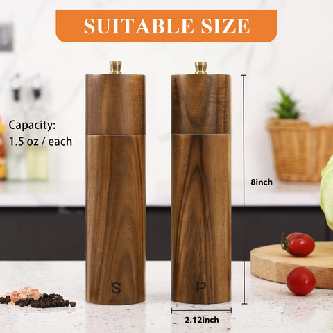 Yvake refillable acacia wood grinders feature easy refilling and fresh flavor.