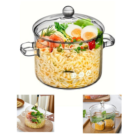 yvsay glass saucepan with lid on stove for easy simmering and monitoring