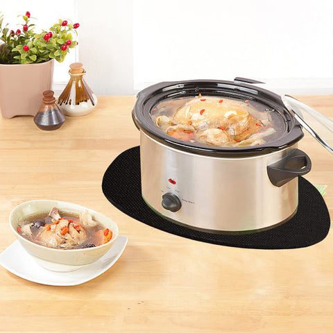 Mat dimensions 17.75 x 11.75 inches under an oval slow cooker on a counter