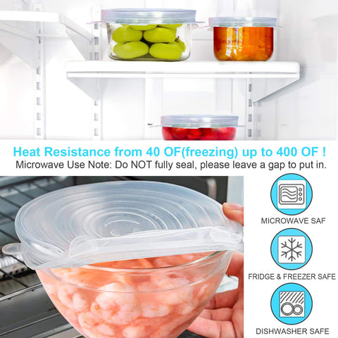 YXYL silicone lids shown as dishwasher-safe for easy cleaning
