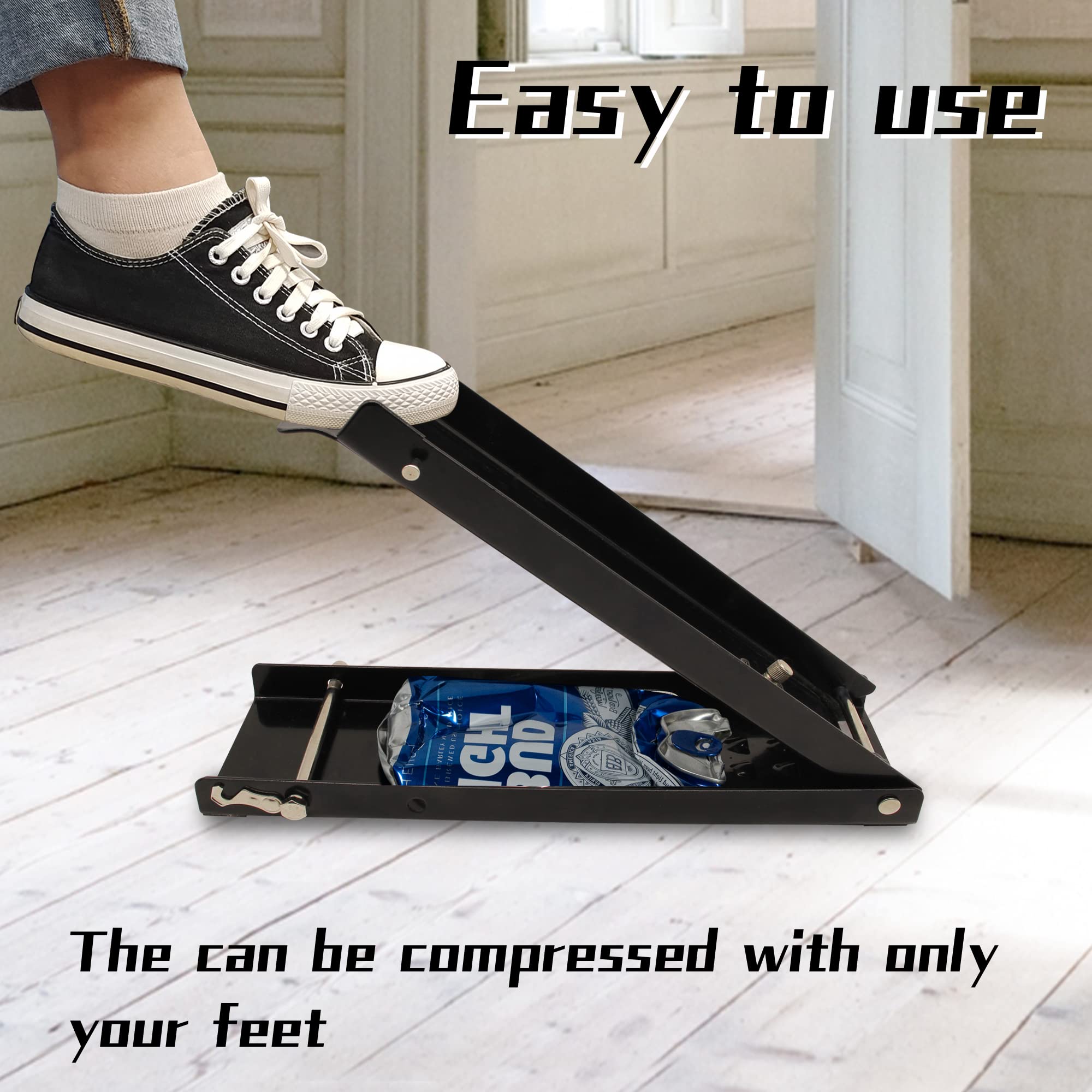 YYDS Can Crusher with metal handle prevents slips during side-crush operation.