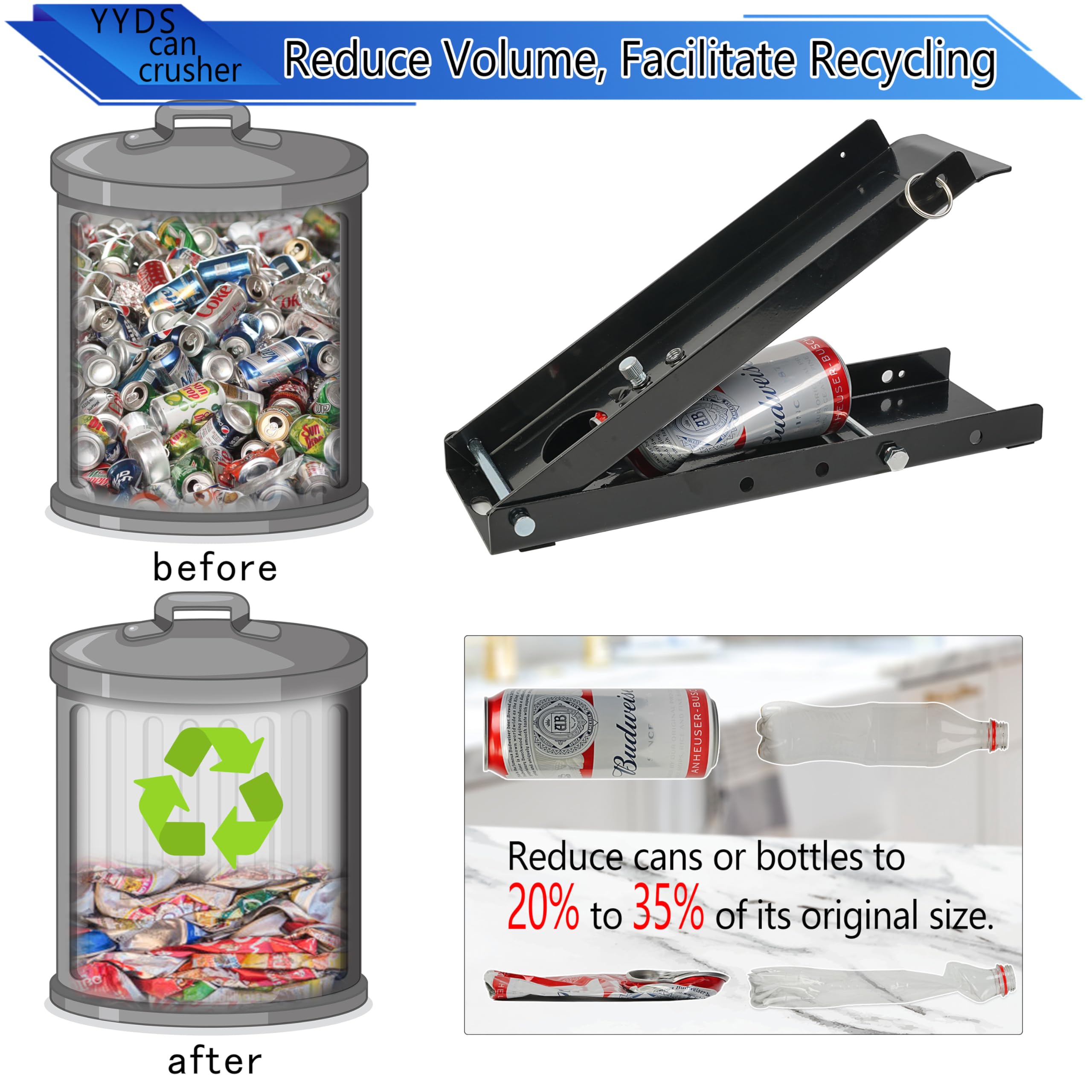 YYDS Can Crusher Foot front view shows compact storage option.