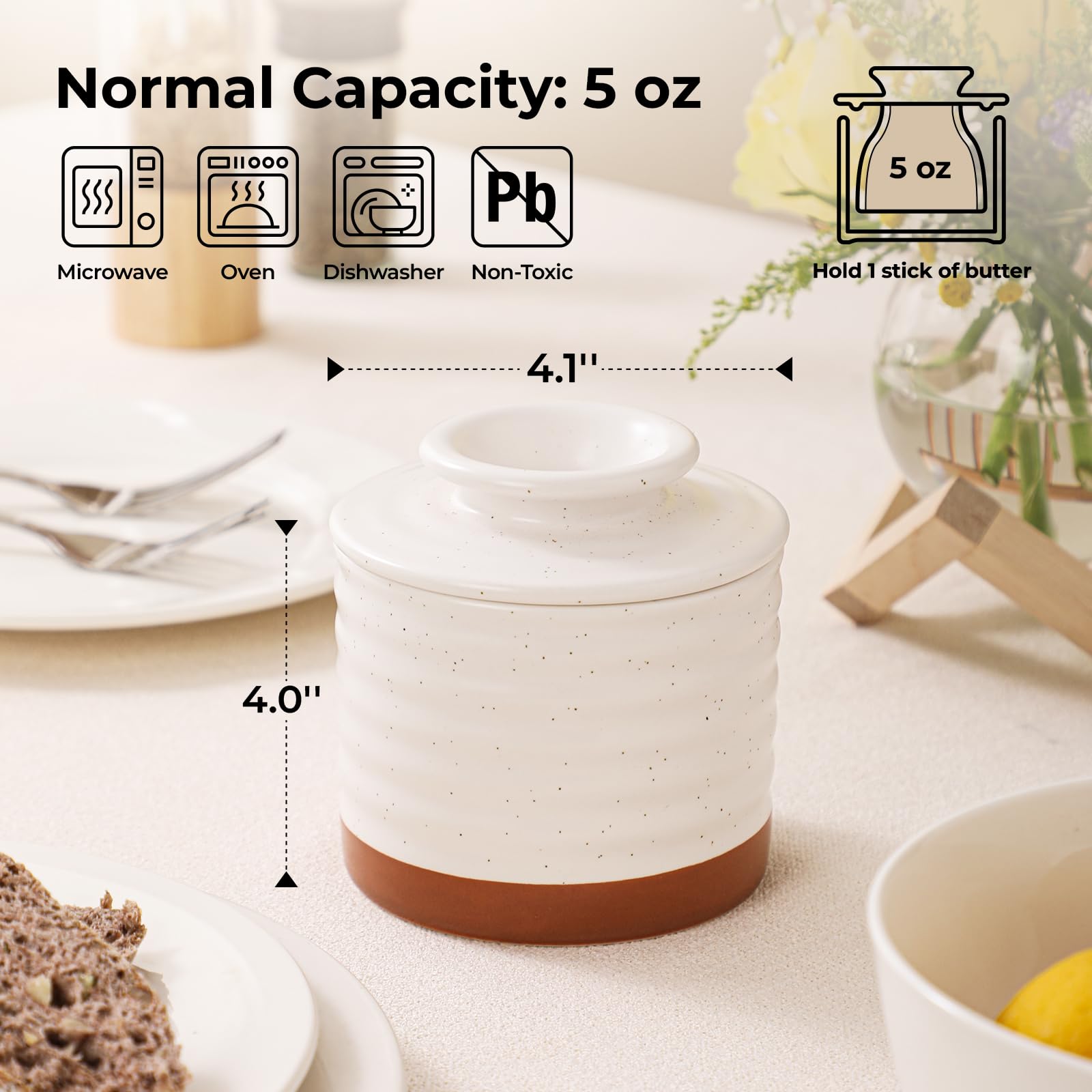 Y YHY butter crock on counter ready for everyday use.