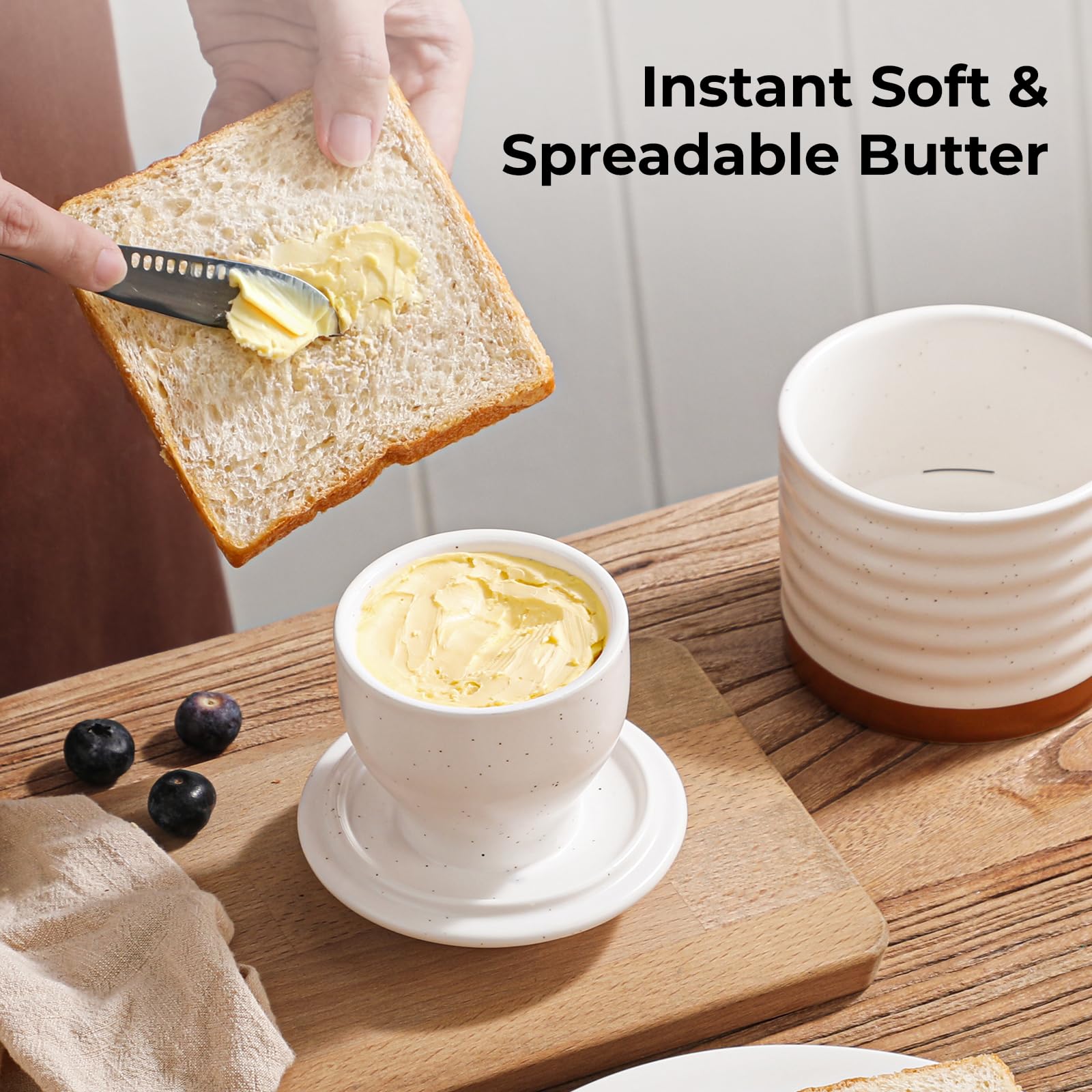 Y YHY ring-pattern embossing on butter keeper adds farmhouse style.