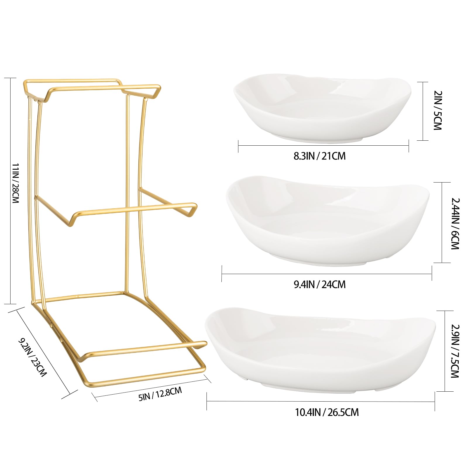 YYW ceramic three-tier display keeps fruits, nuts, and snacks neatly organized.