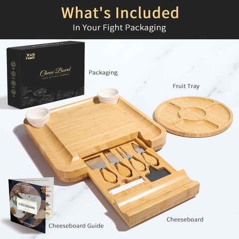 YZS Housm bamboo charcuterie board set hidden drawer stores knives neatly