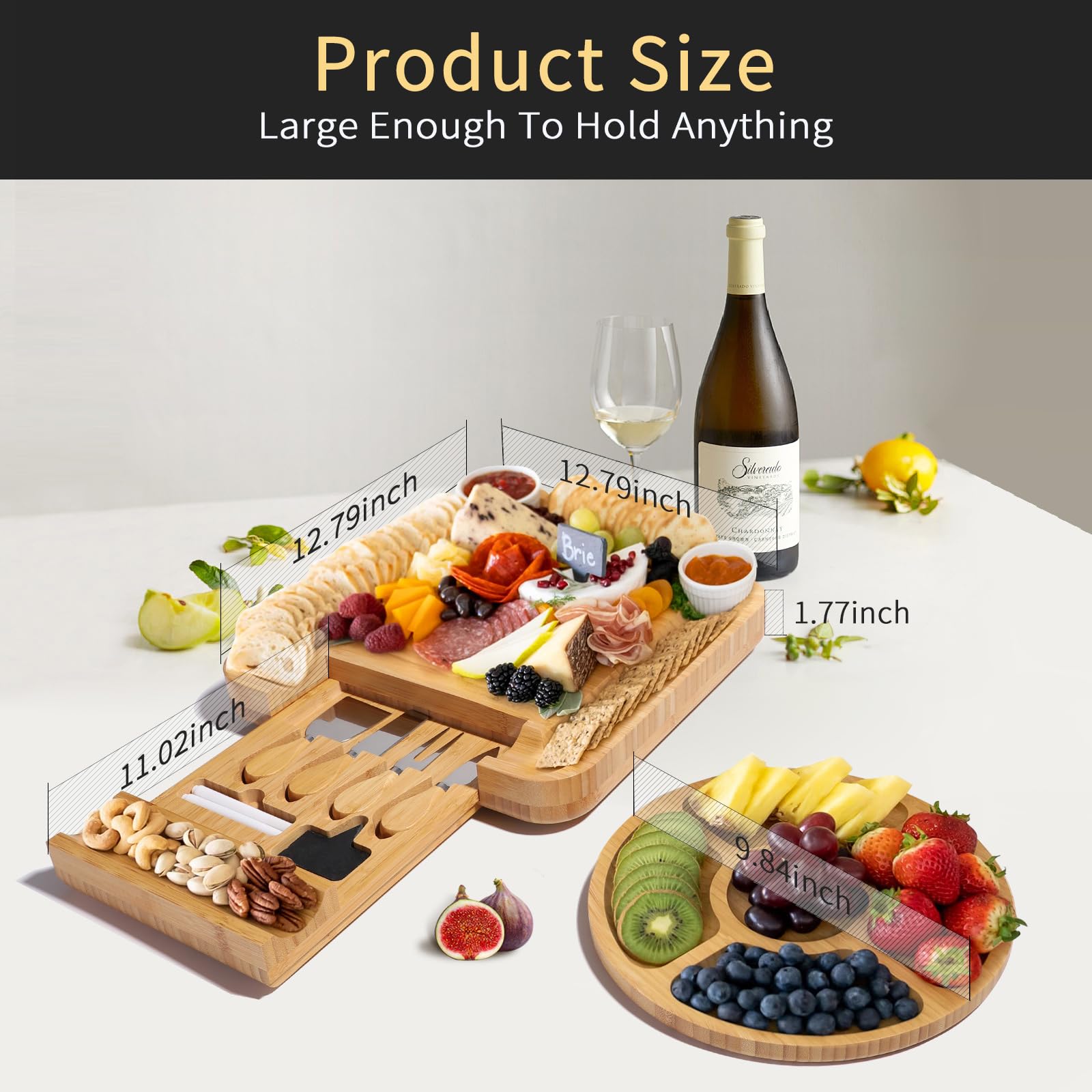 YZS Housm charcuterie board perimeter groove adds space for accompaniments