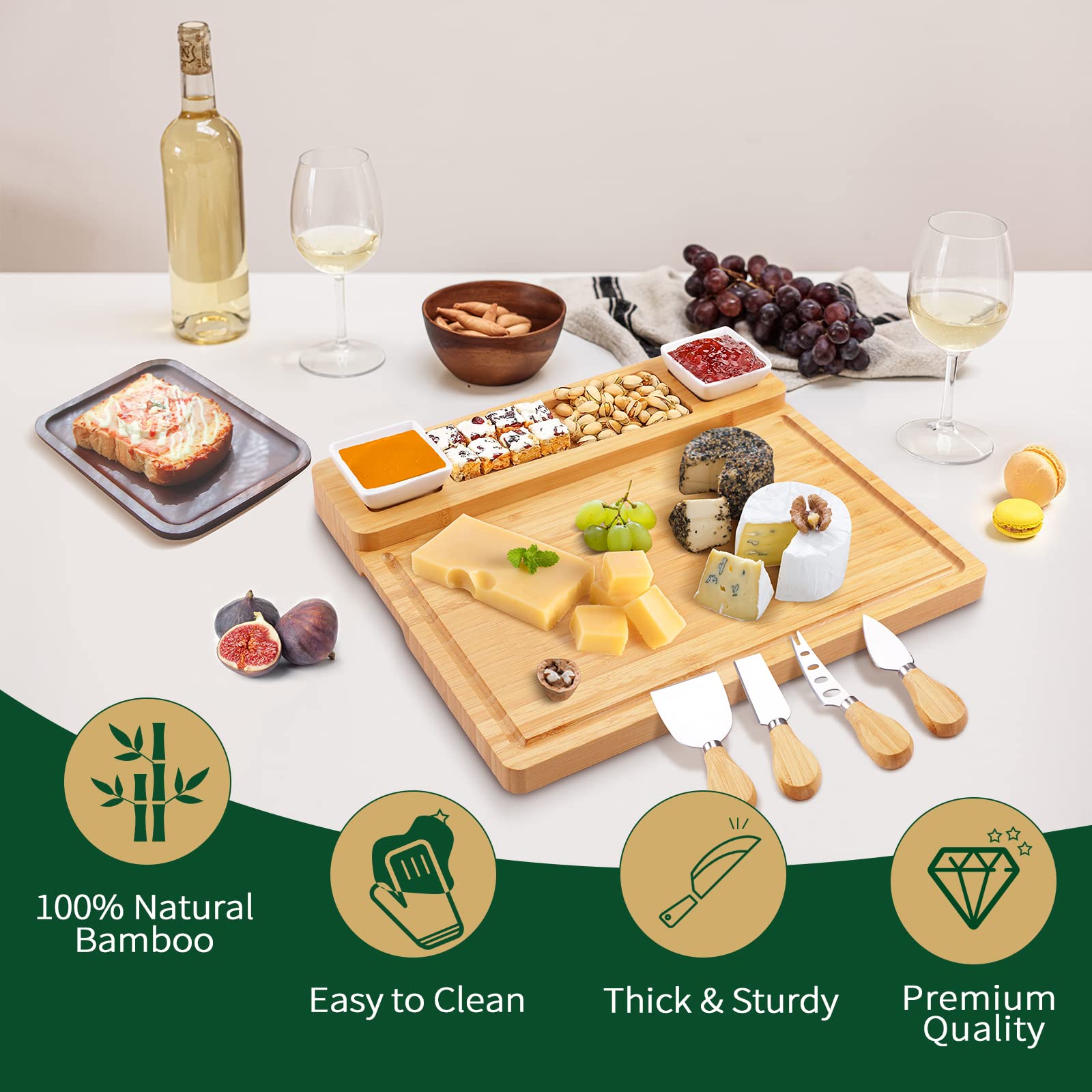 YZS Housm knife set stainless steel with comfortable bamboo handles.