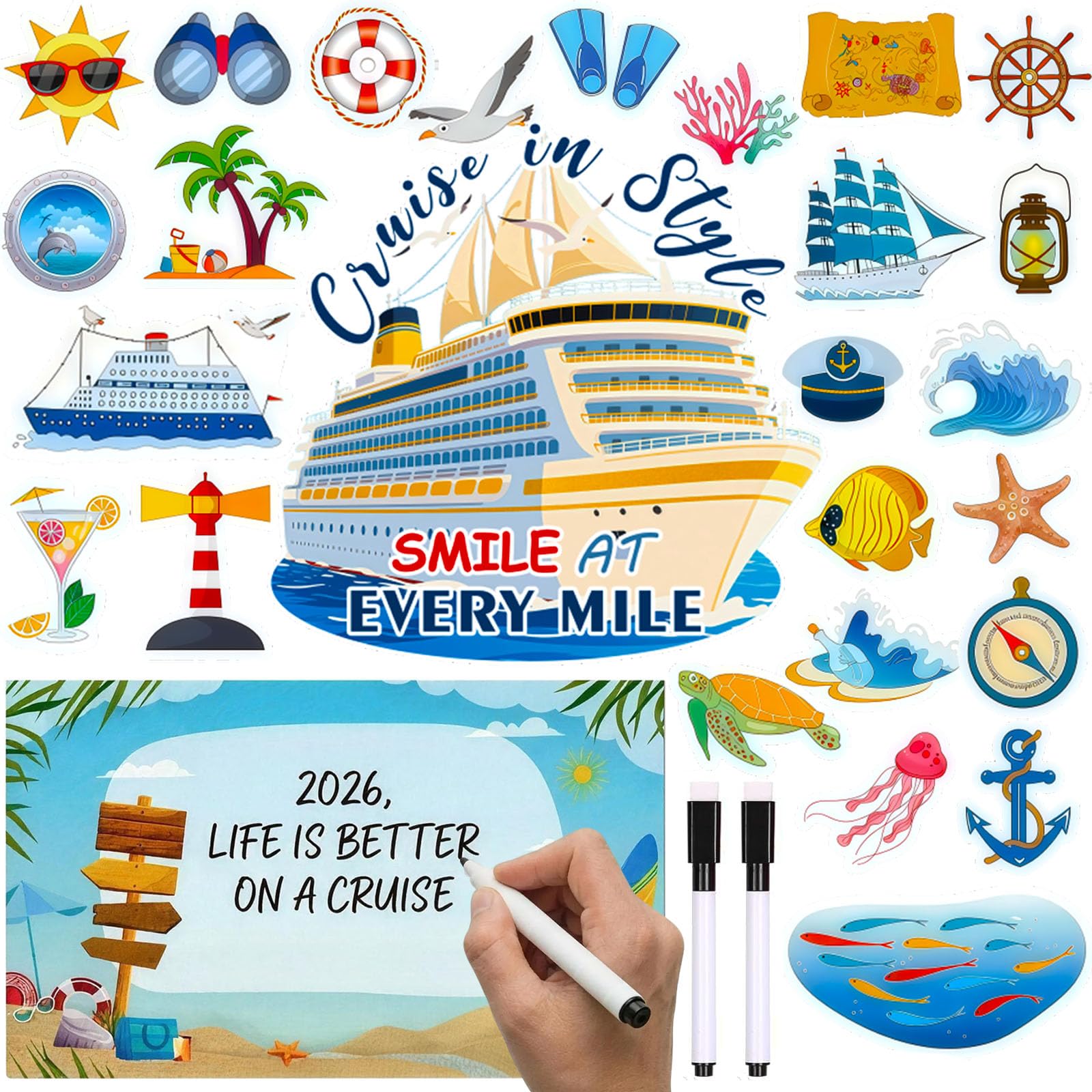 Zaardend cruise door magnets 27-piece set on metal cabin door for easy personalization