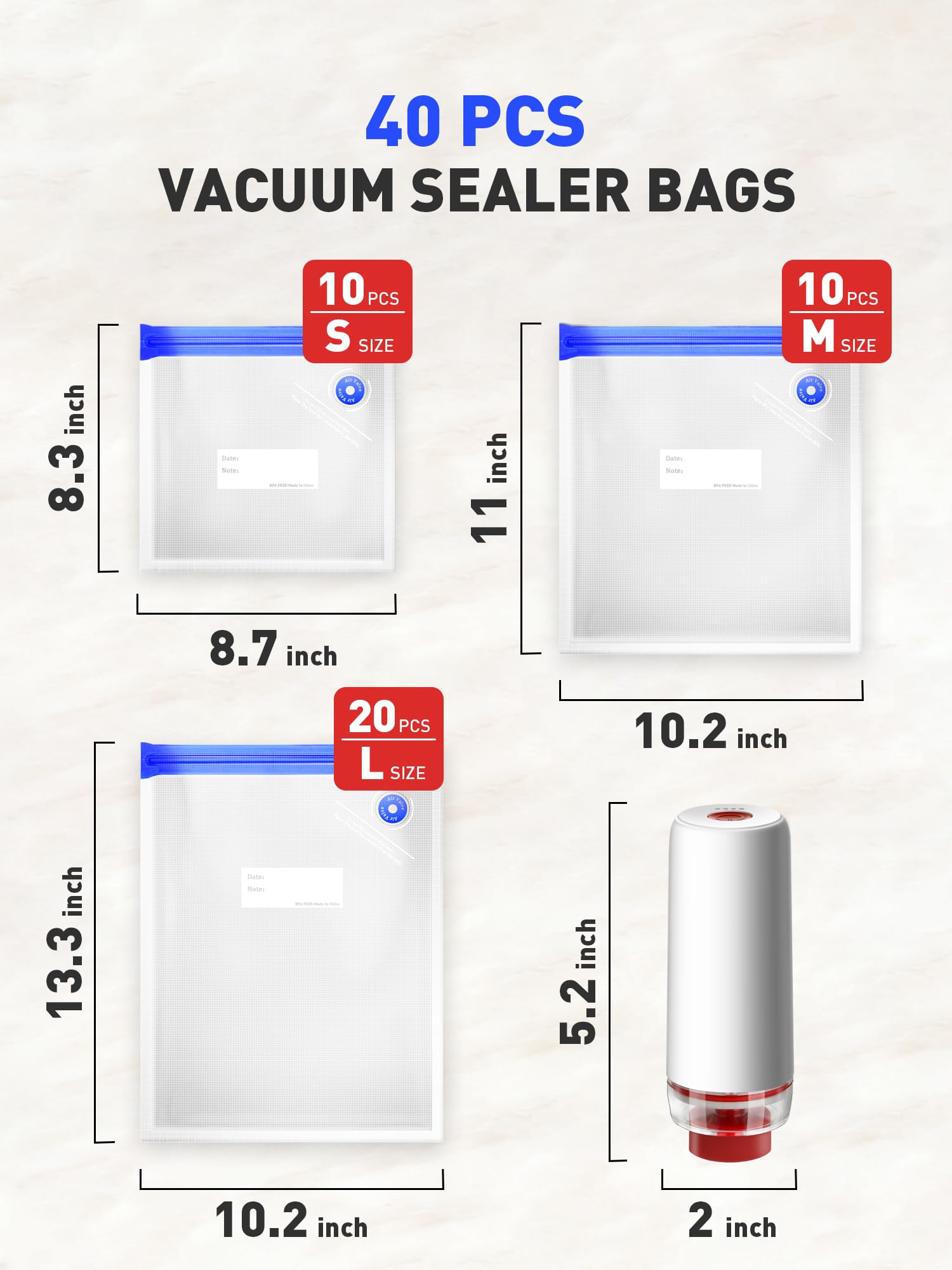 ZABINS 40 reusable vacuum bags ready for long-term freshness