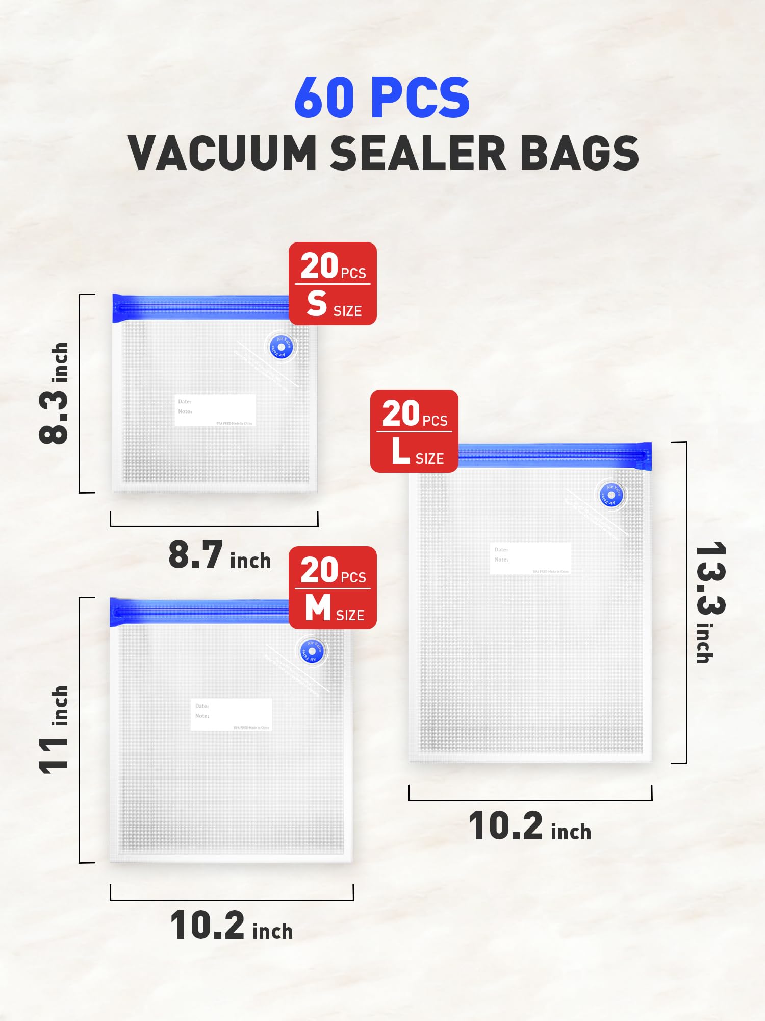 ZABINS small vacuum bag 8.66x8.27 in for snacks and portions