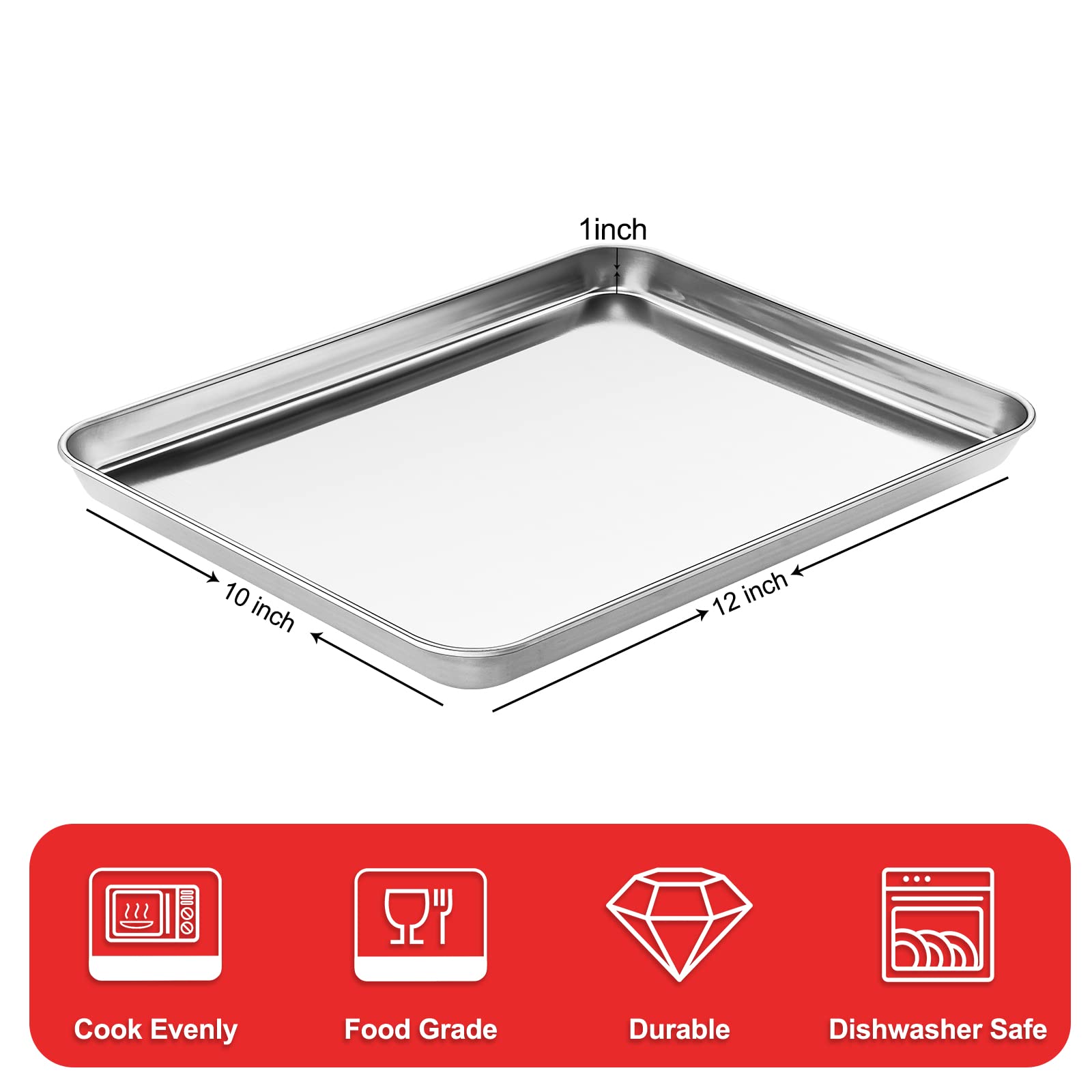 Zacfton stainless steel baking pan with clean edge design for safe handling