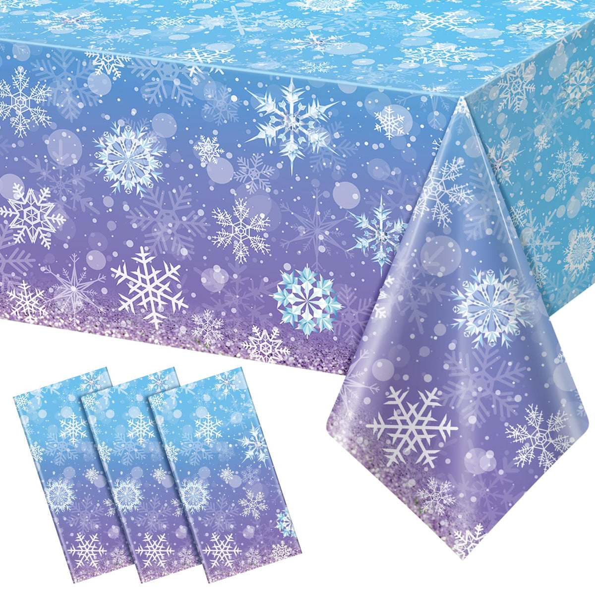 Zachely snowflake tablecloth with blue-purple gradient enhances festive table setups