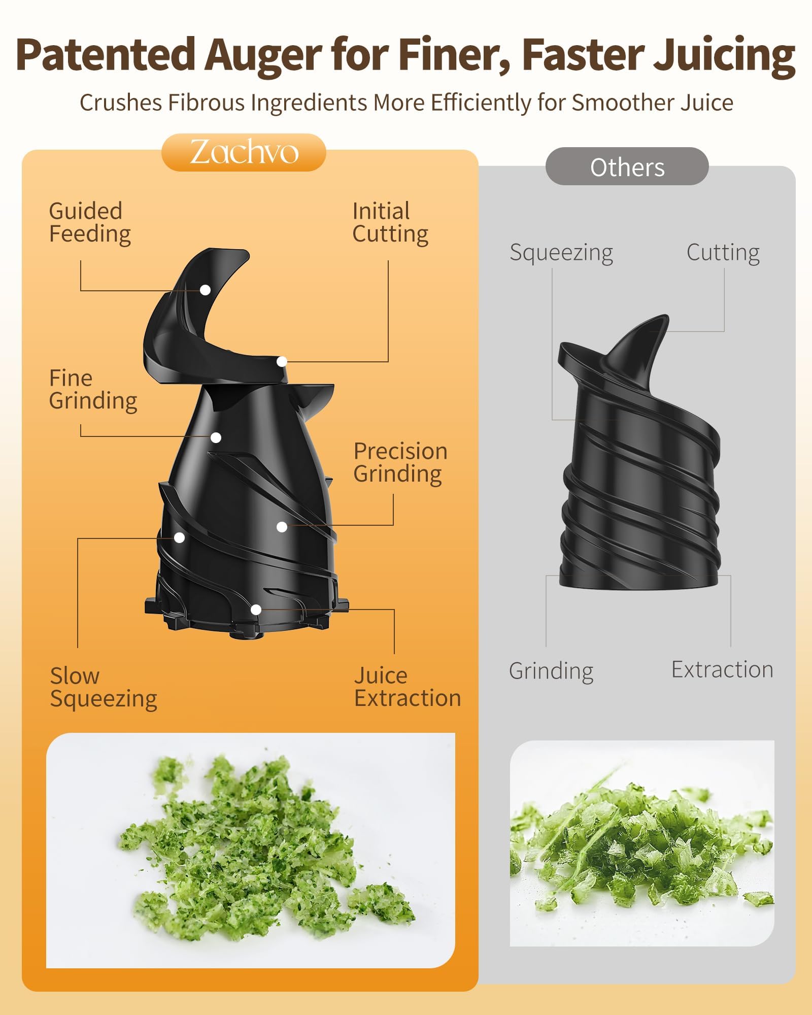 ZACHVO MP-802M fine-mesh filter delivers smooth juice with minimal pulp.