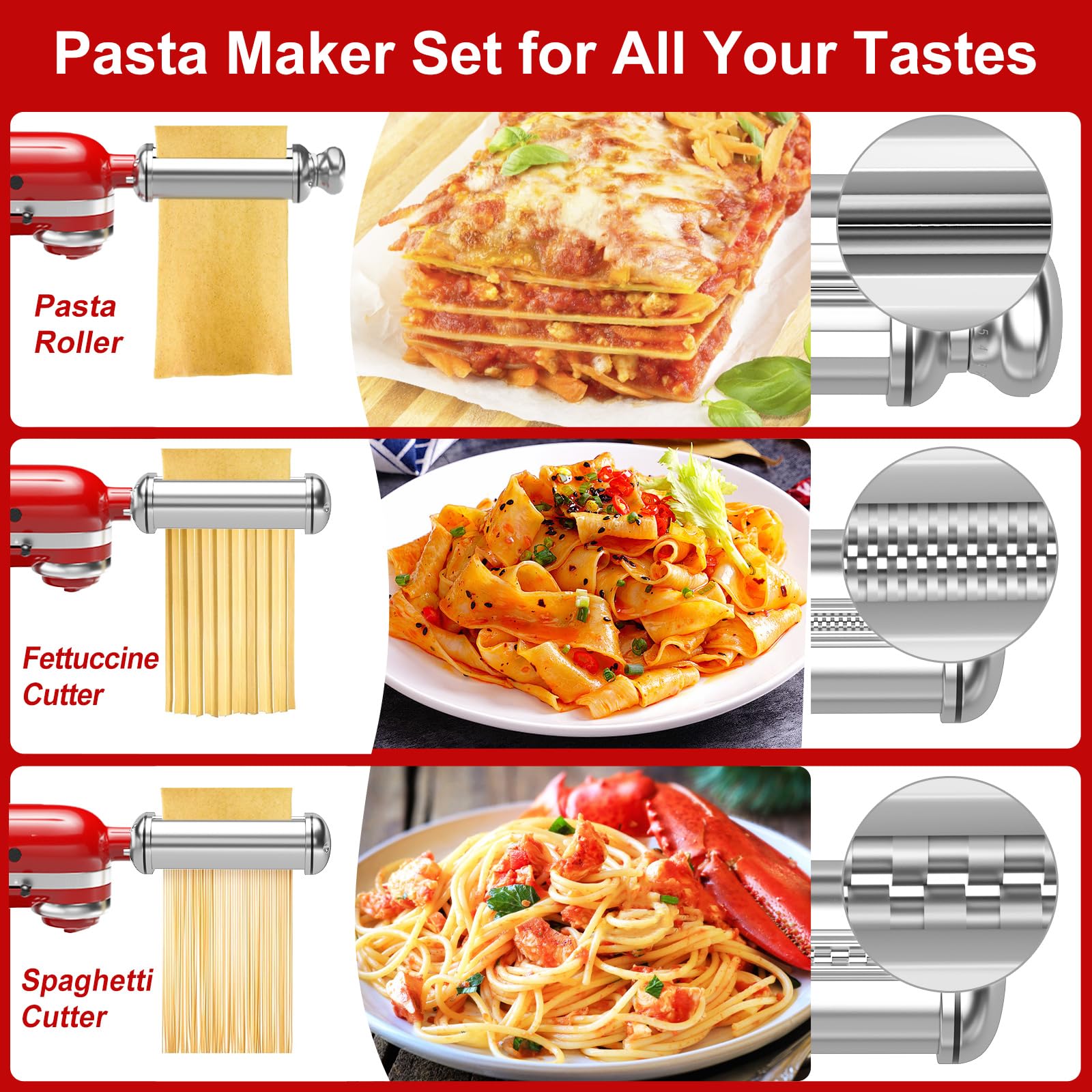 ZACME pasta attachment spaghetti cutter producing precise strands