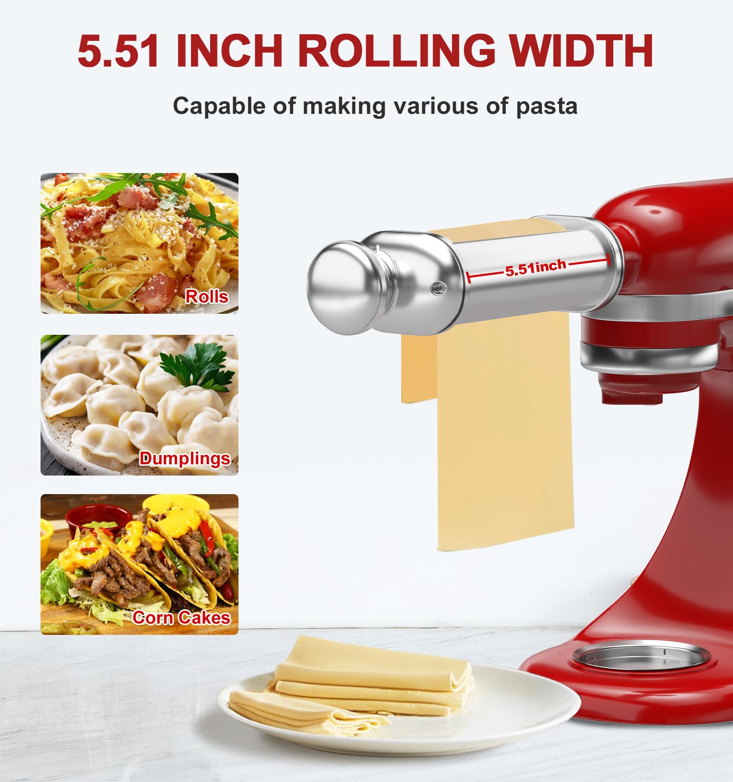 ZACME pasta roller with 8-position knob for precise thickness control