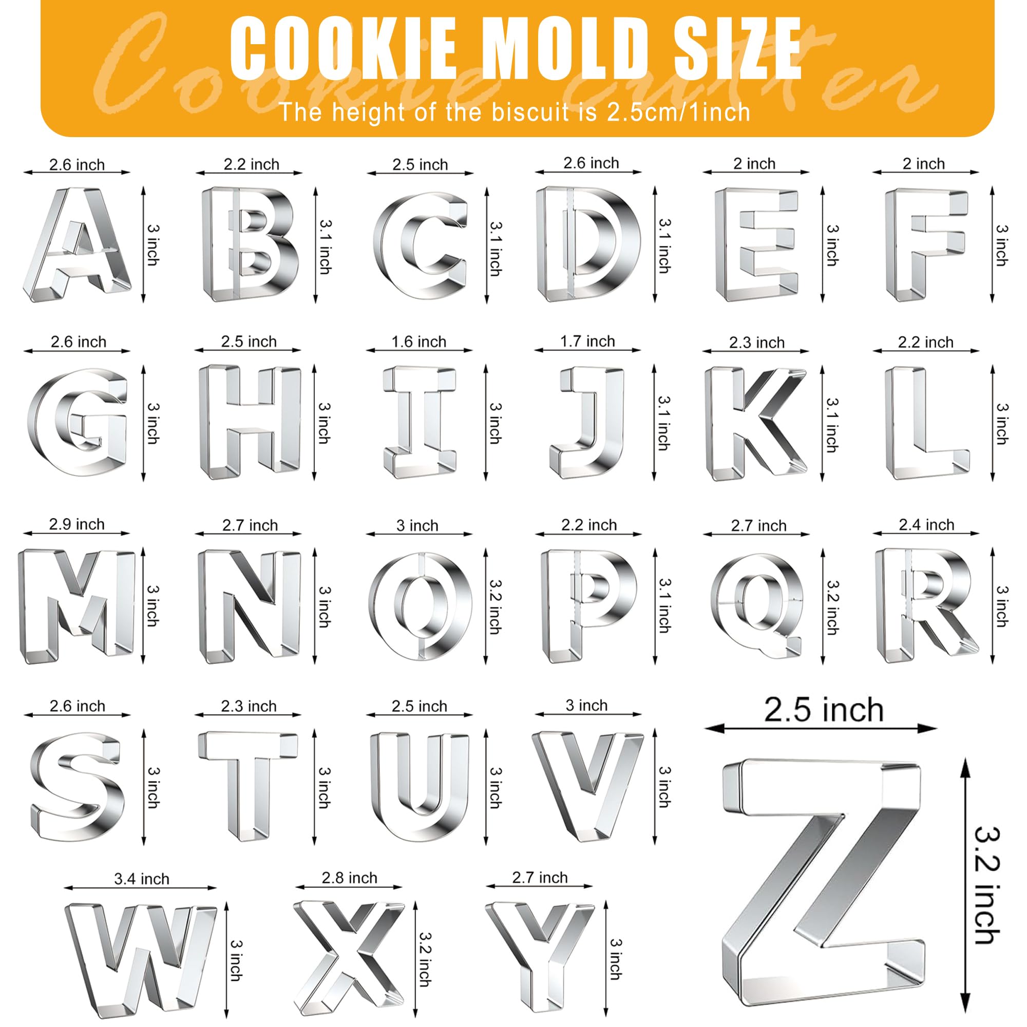ZADE letters A–Z in a 3-inch size for bold cookie messages.
