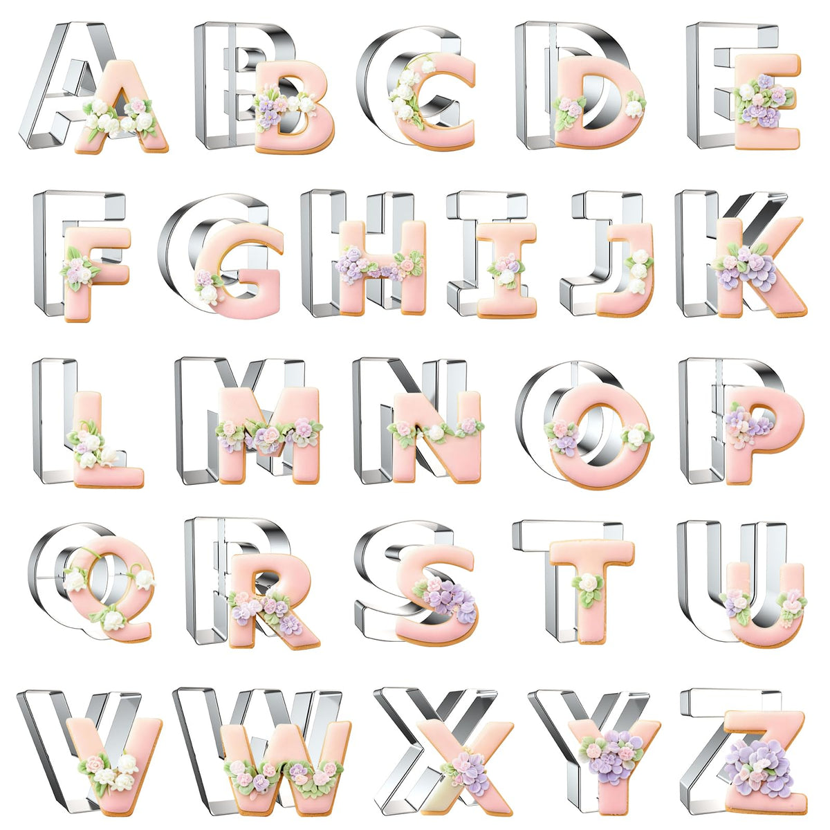 ZADE alphabet cookie cutters in packaging, ready for gifting and storage.