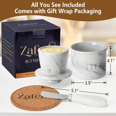 Zafero butter knife and coaster included for easy spreading and serving.