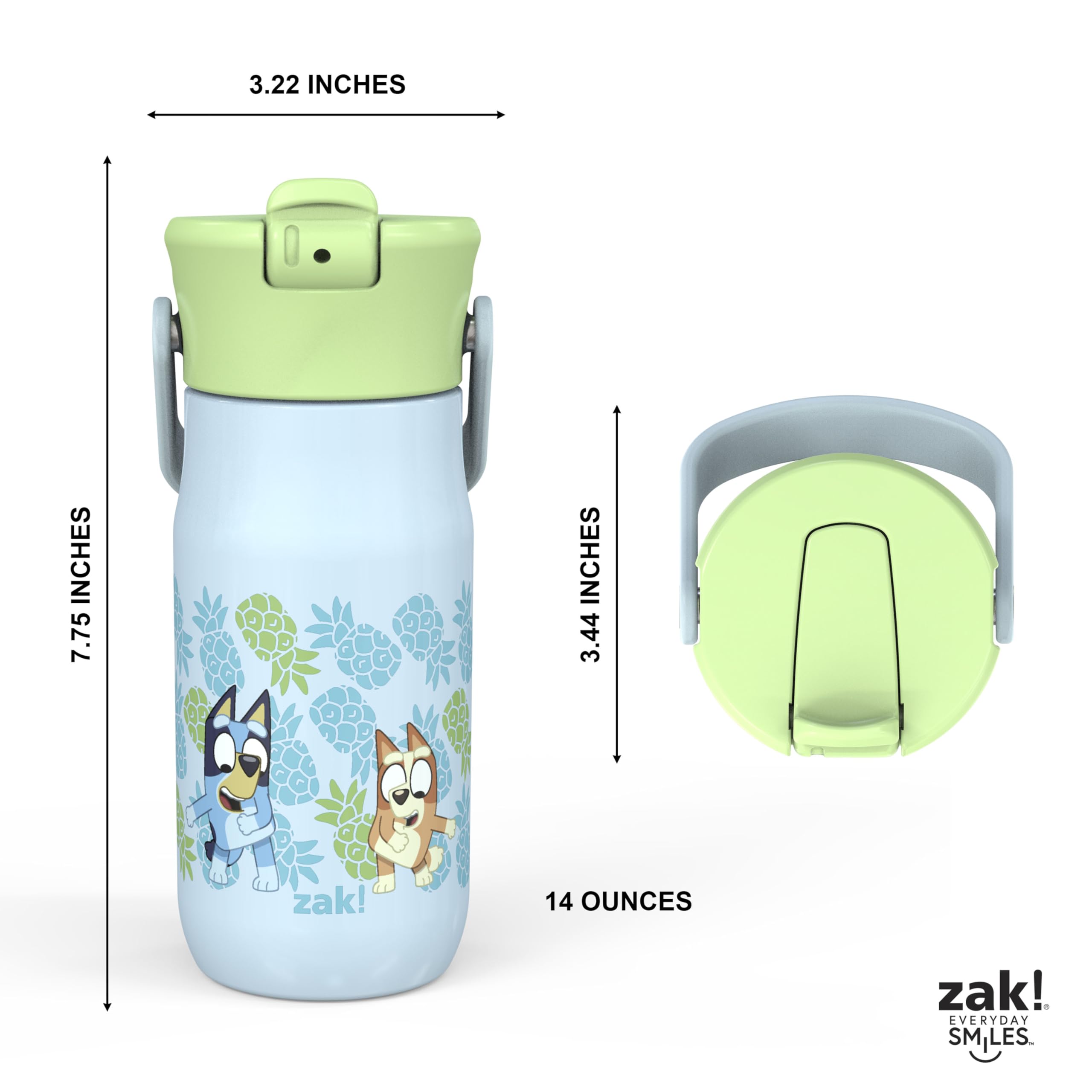 Zak Designs Harmony Bluey bottle in use, fits most car cup holders.