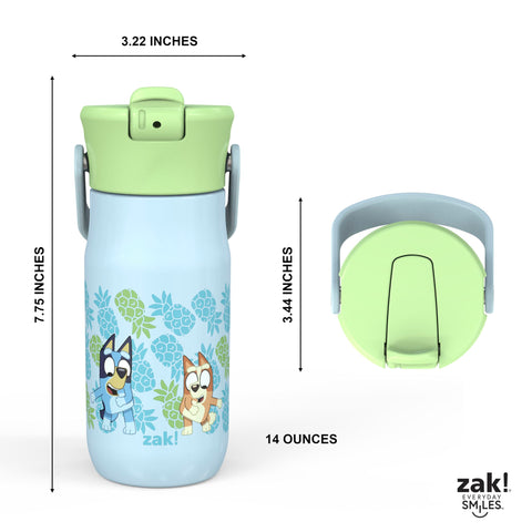 Zak Designs Harmony Bluey bottle in use, fits most car cup holders.