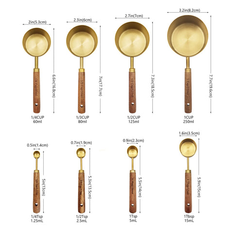 Zalaxt gold measuring cups 1 cup 250 ml with wooden handle